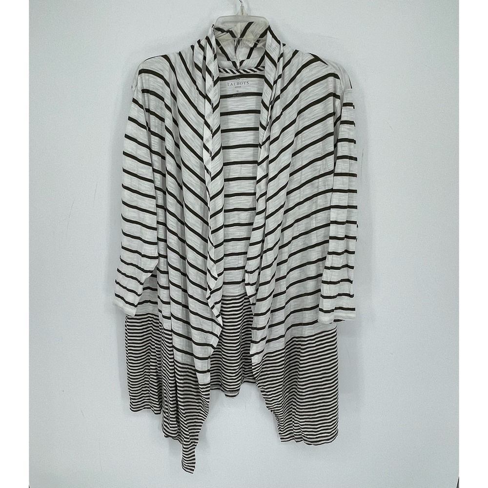 Talbots Woman's White Striped Draped Open Front Cardigan Size 1X
